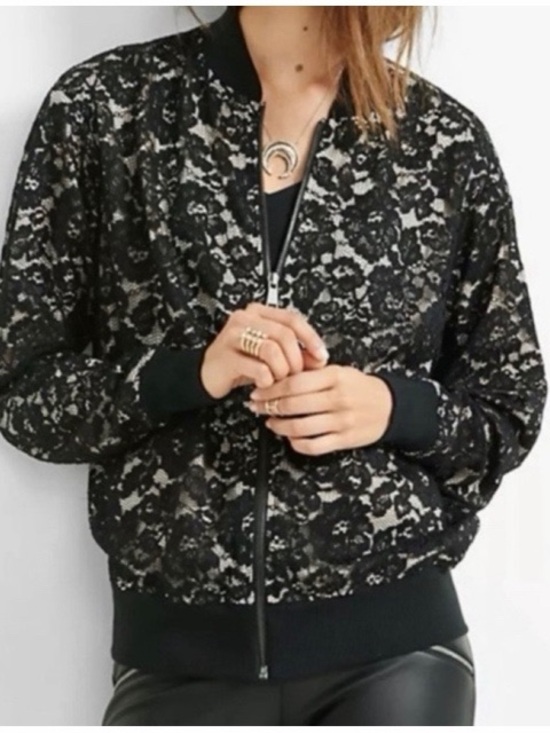 Express Jackets & Blazers - Express Black Lace Bomber Jacket